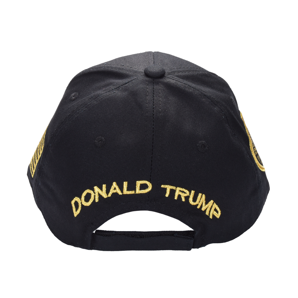 Trump 47 Black Cap with Gold Embroidery – Hook & Loop Adjustable Patriotic Hat