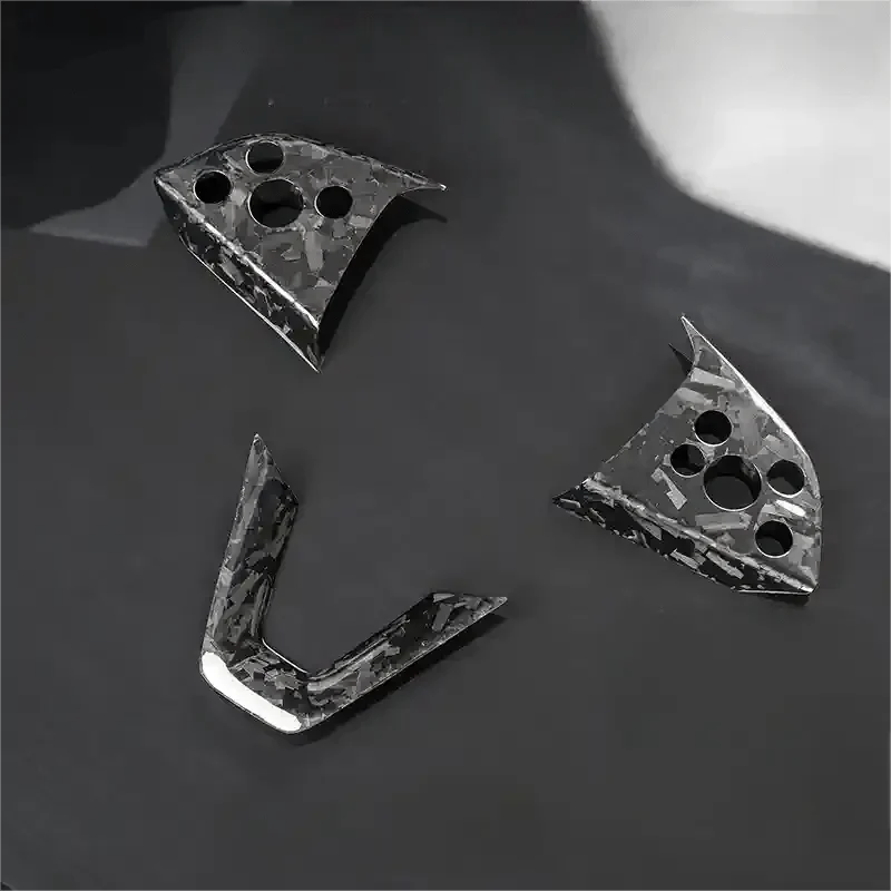 Real Dry Carbon Fiber Steering Wheel Bezel Overlay for Model 3 Highland & Model Y Juniper (3 Pieces)