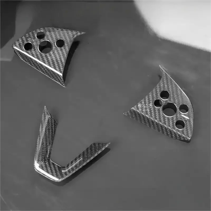 Real Dry Carbon Fiber Steering Wheel Bezel Overlay for Model 3 Highland & Model Y Juniper (3 Pieces)