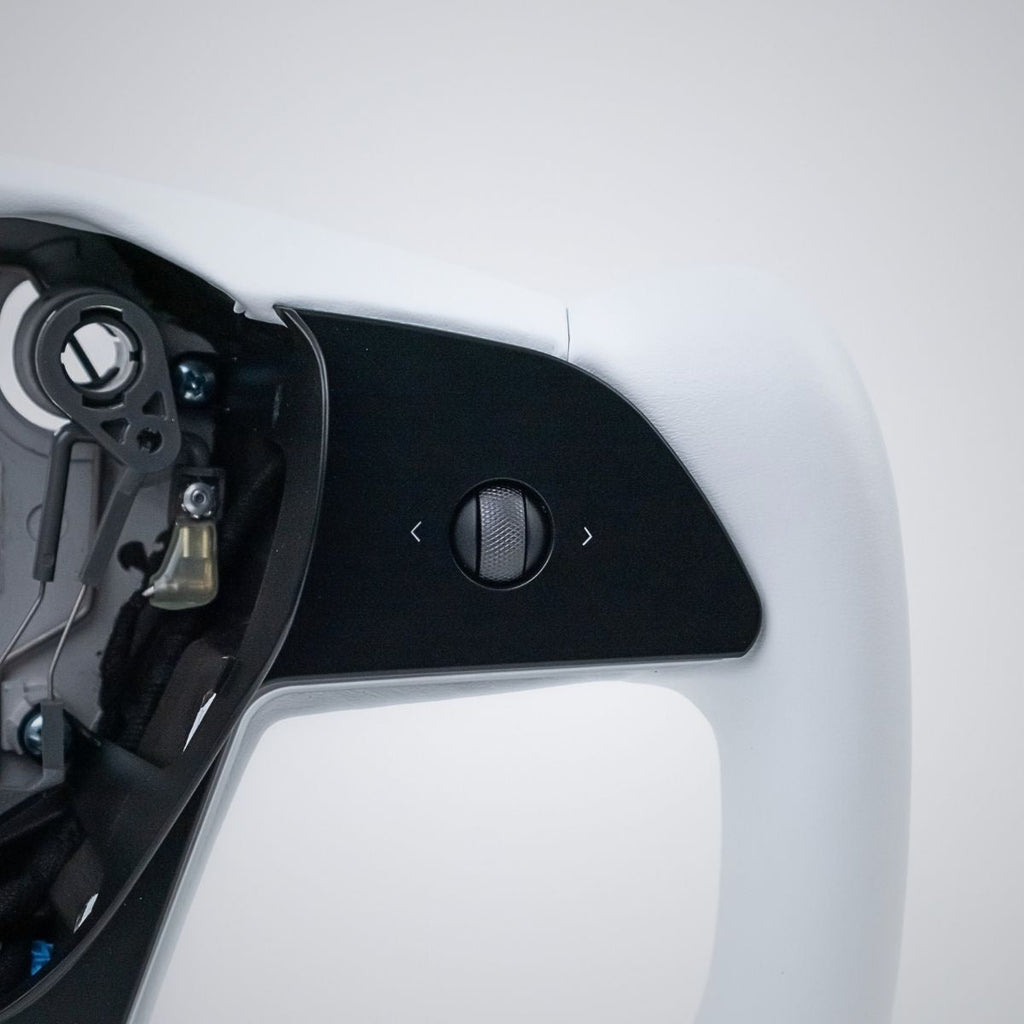 TESERY Yoke Plaid Steering Wheel for Tesla Model 3 / Y【White Leather】